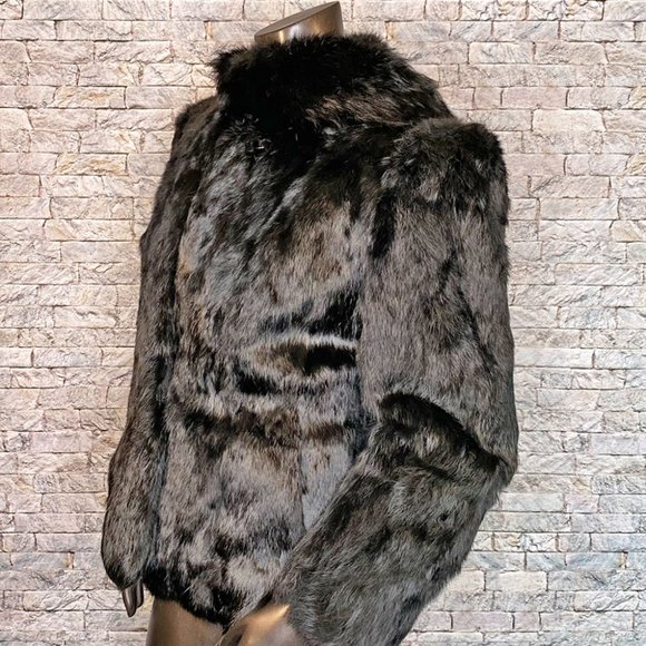 VGUC Vintage Black Dyed Rabbit Fur Jkt-Sz S,Attchd scarf, nice, pretty coat! - Picture 3 of 10